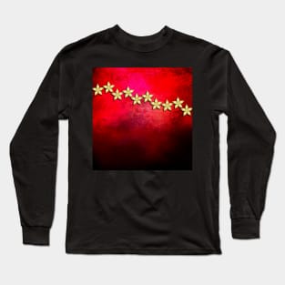 Spectacular gold flowers in red and black grunge texture Long Sleeve T-Shirt